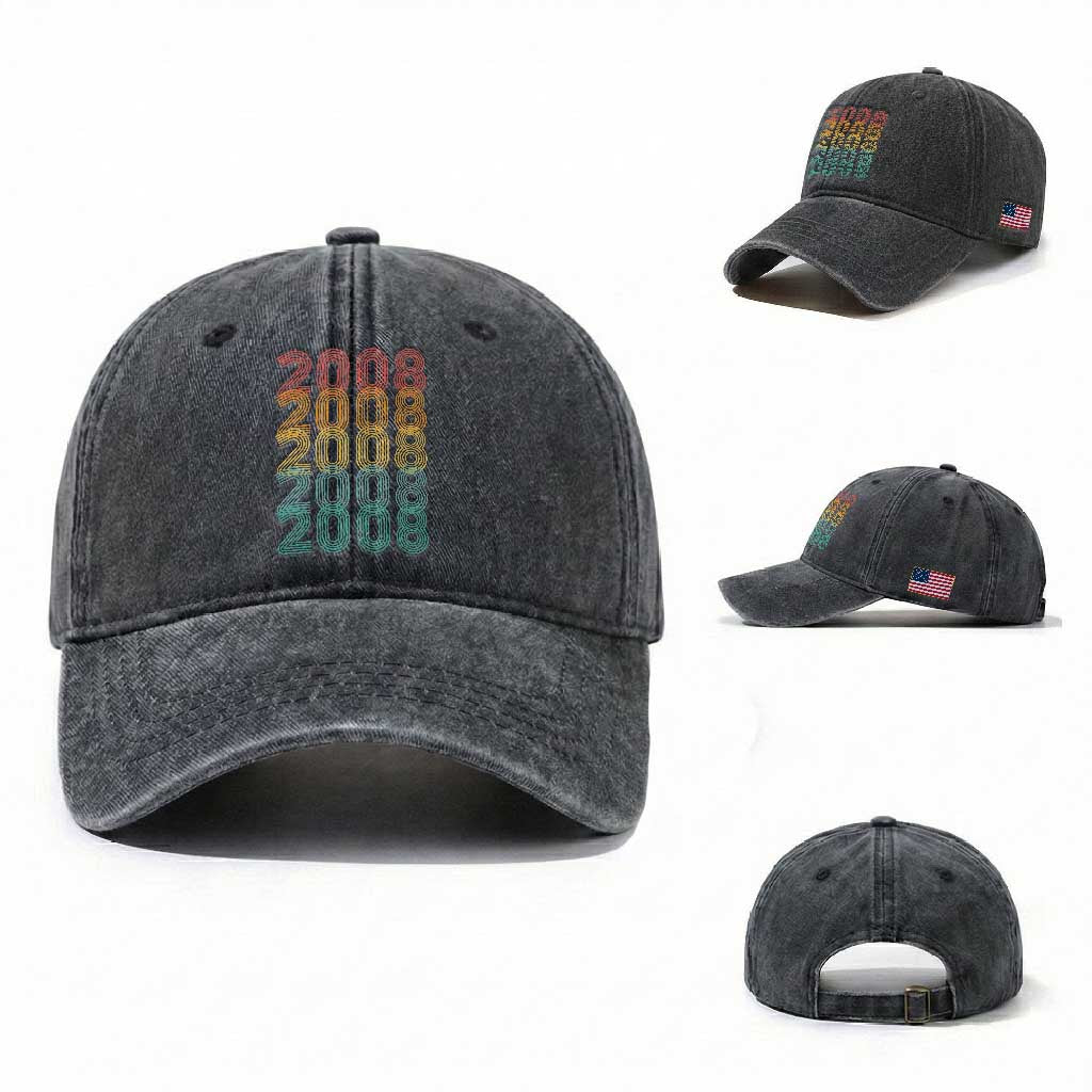18th Birthday Washed Cotton Baseball Cap Vintage 2008 Retro 18 Years Old Birthday TS11 Washed Cap Universal Fit Dark Gray Print Your Wear