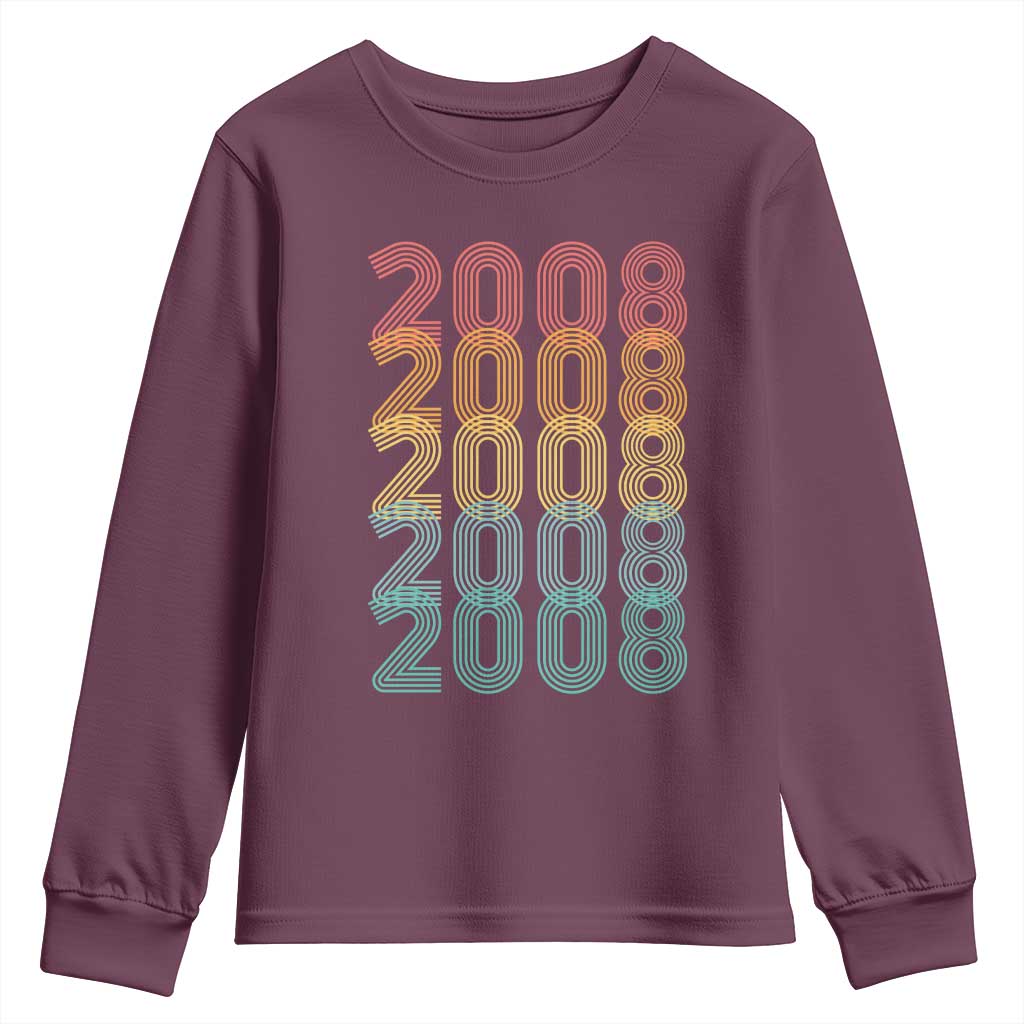 18th Birthday Youth Sweatshirt Vintage 2008 Retro 18 Years Old Birthday TS11 Maroon Print Your Wear