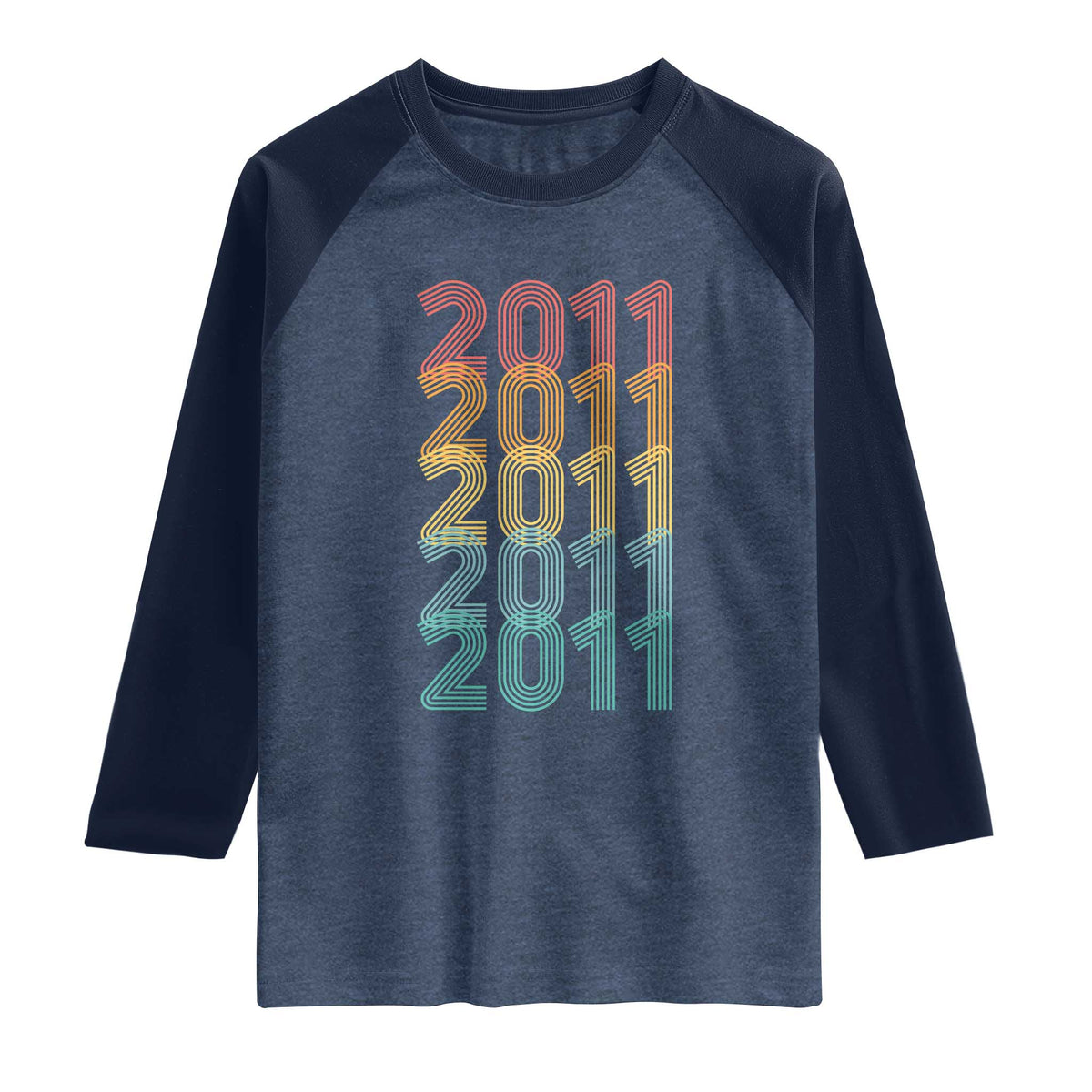 15th Birthday Raglan Shirt Vintage 2011 Retro 15 Years Old Birthday TS11 Heather Denim Navy Print Your Wear