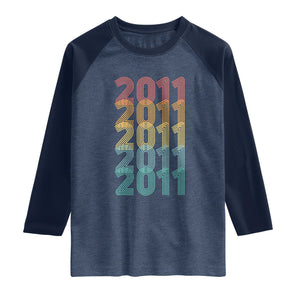 15th Birthday Raglan Shirt Vintage 2011 Retro 15 Years Old Birthday TS11 Heather Denim Navy Print Your Wear