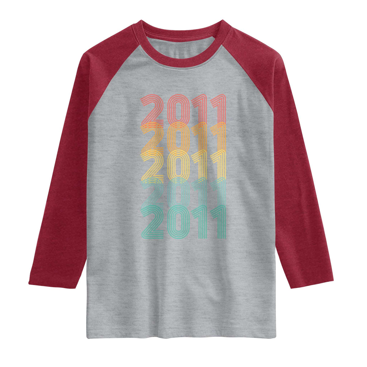 15th Birthday Raglan Shirt Vintage 2011 Retro 15 Years Old Birthday TS11 Heather Gray Heather Red Print Your Wear