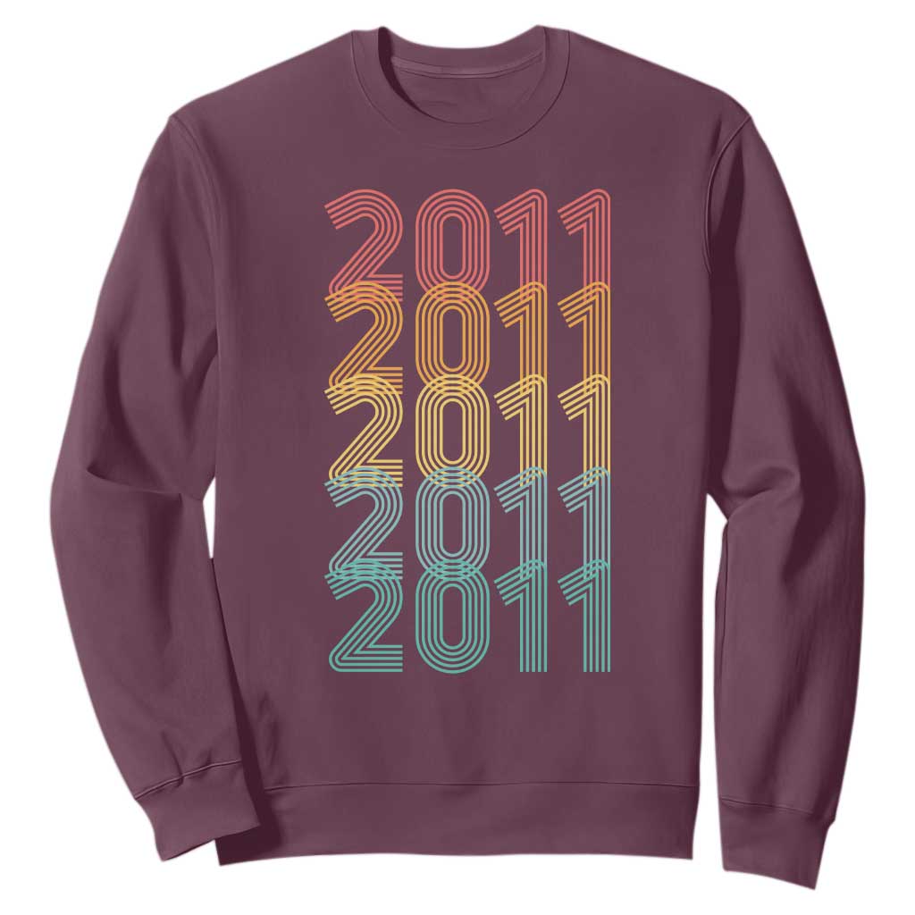 15th Birthday Sweatshirt Vintage 2011 Retro 15 Years Old Birthday TS11 Maroon Print Your Wear