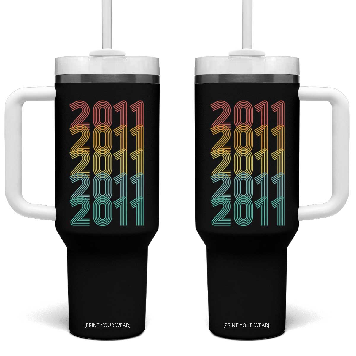 15th Birthday Tumbler With Handle Vintage 2011 Retro 15 Years Old Birthday TS11 One Size: 40 oz Black Print Your Wear