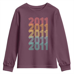 15th Birthday Youth Sweatshirt Vintage 2011 Retro 15 Years Old Birthday TS11 Maroon Print Your Wear