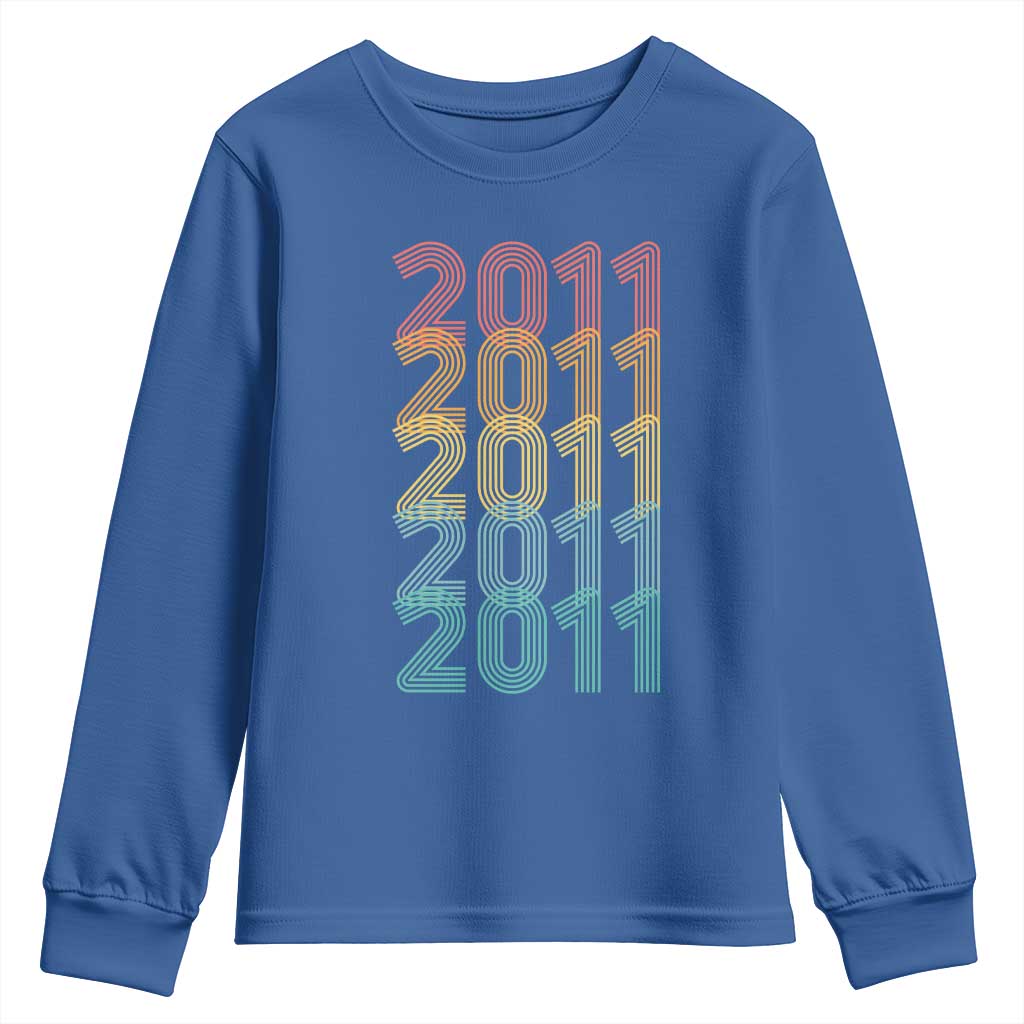 15th Birthday Youth Sweatshirt Vintage 2011 Retro 15 Years Old Birthday TS11 Royal Blue Print Your Wear