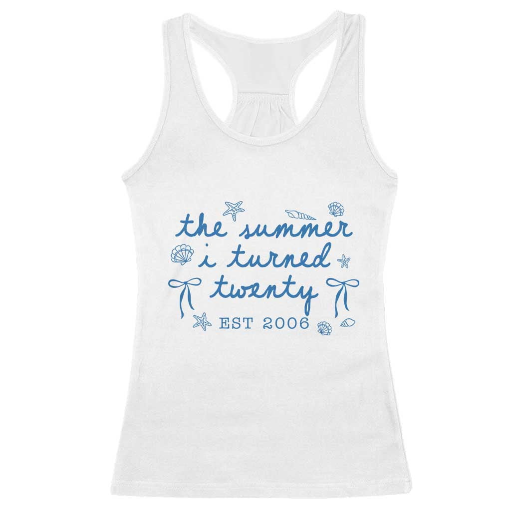 The Summer I Turned Thirty Funny 30th Birthday Est 1996 Racerback Tank Top Summer Coastal Birthday Seashell Bow TS11 White Print Your Wear