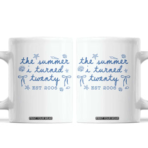 The Summer I Turned Thirty Funny 30th Birthday Est 1996 Coffee Mug Summer Coastal Birthday Seashell Bow TS11 White Print Your Wear