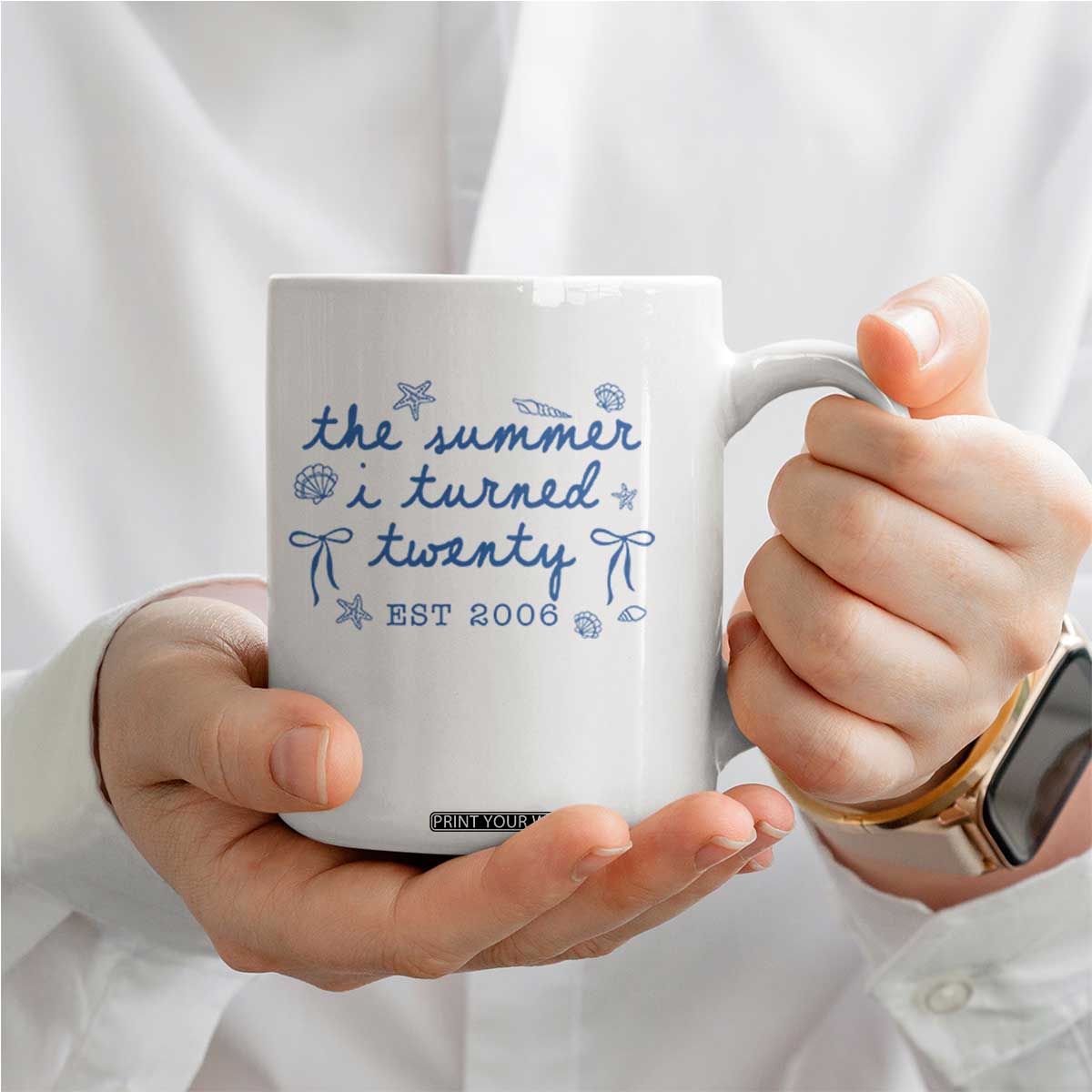 The Summer I Turned Thirty Funny 30th Birthday Est 1996 Coffee Mug Summer Coastal Birthday Seashell Bow TS11 Print Your Wear