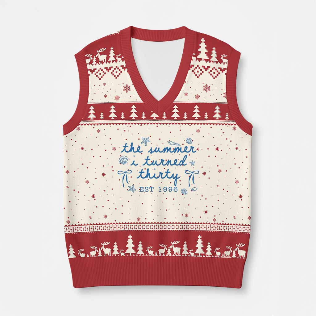 The Summer I Turned Twenty Funny 20th Birthday Est 2006 V-Neck Knit Sweater Vest Summer Coastal Birthday Seashell Bow TS11 Beige Red Print Your Wear