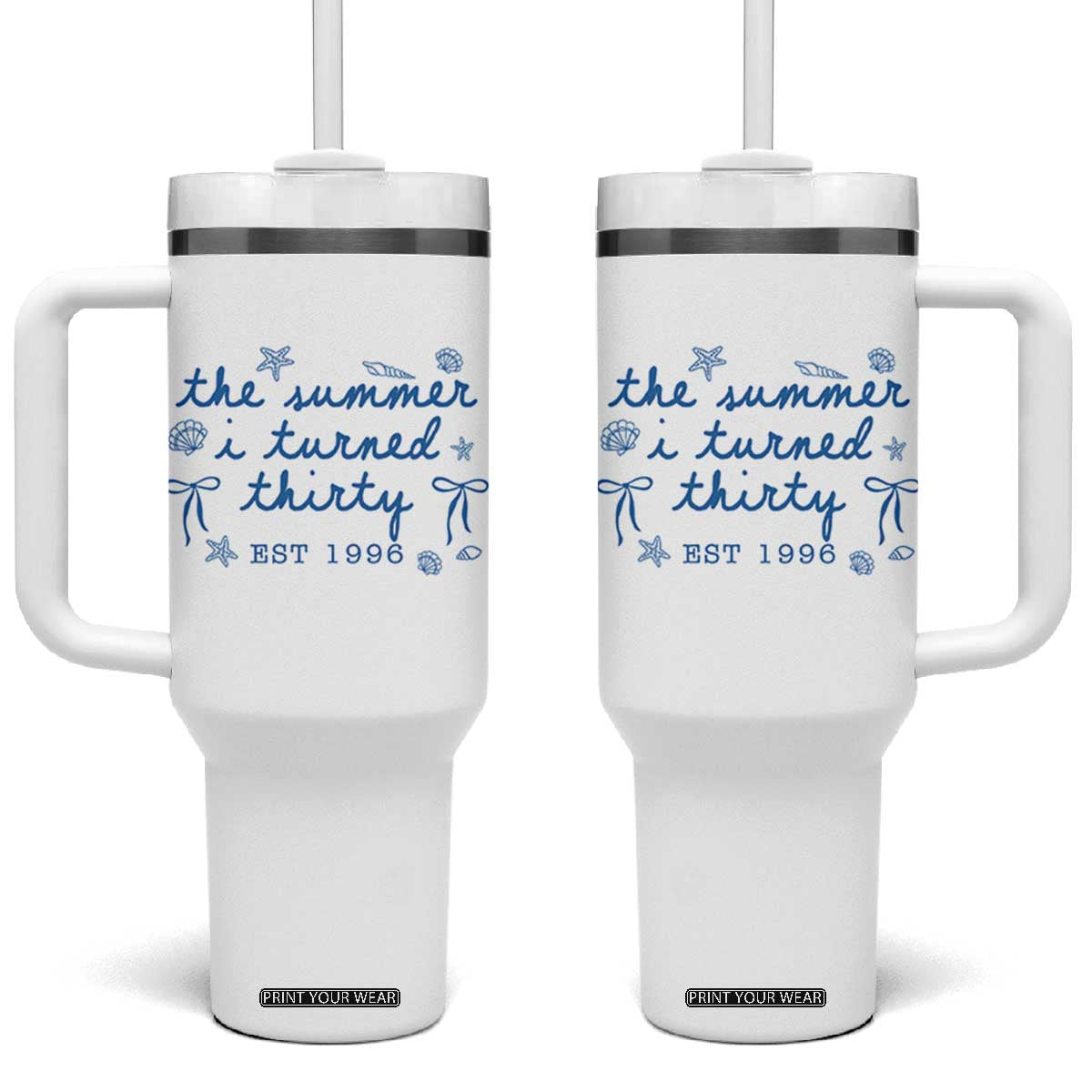 The Summer I Turned Twenty Funny 20th Birthday Est 2006 Tumbler With Handle Summer Coastal Birthday Seashell Bow TS11 One Size: 40 oz White Print Your Wear