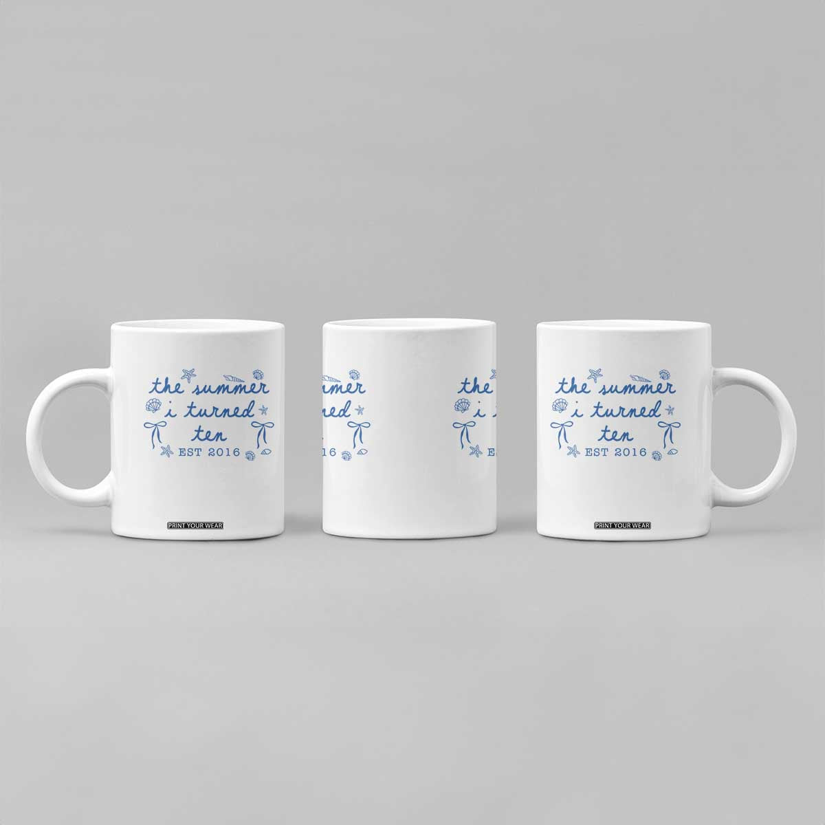 The Summer I Turned Ten Funny 10th Birthday Est 2016 Coffee Mug Summer Coastal Birthday Seashell Bow TS11 Print Your Wear