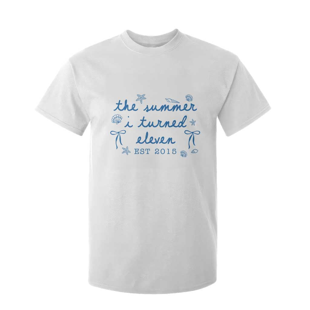 The Summer I Turned Eleven Funny 11th Birthday Est 2015 T Shirt For Kid Summer Coastal Birthday Seashell Bow TS11 White Print Your Wear