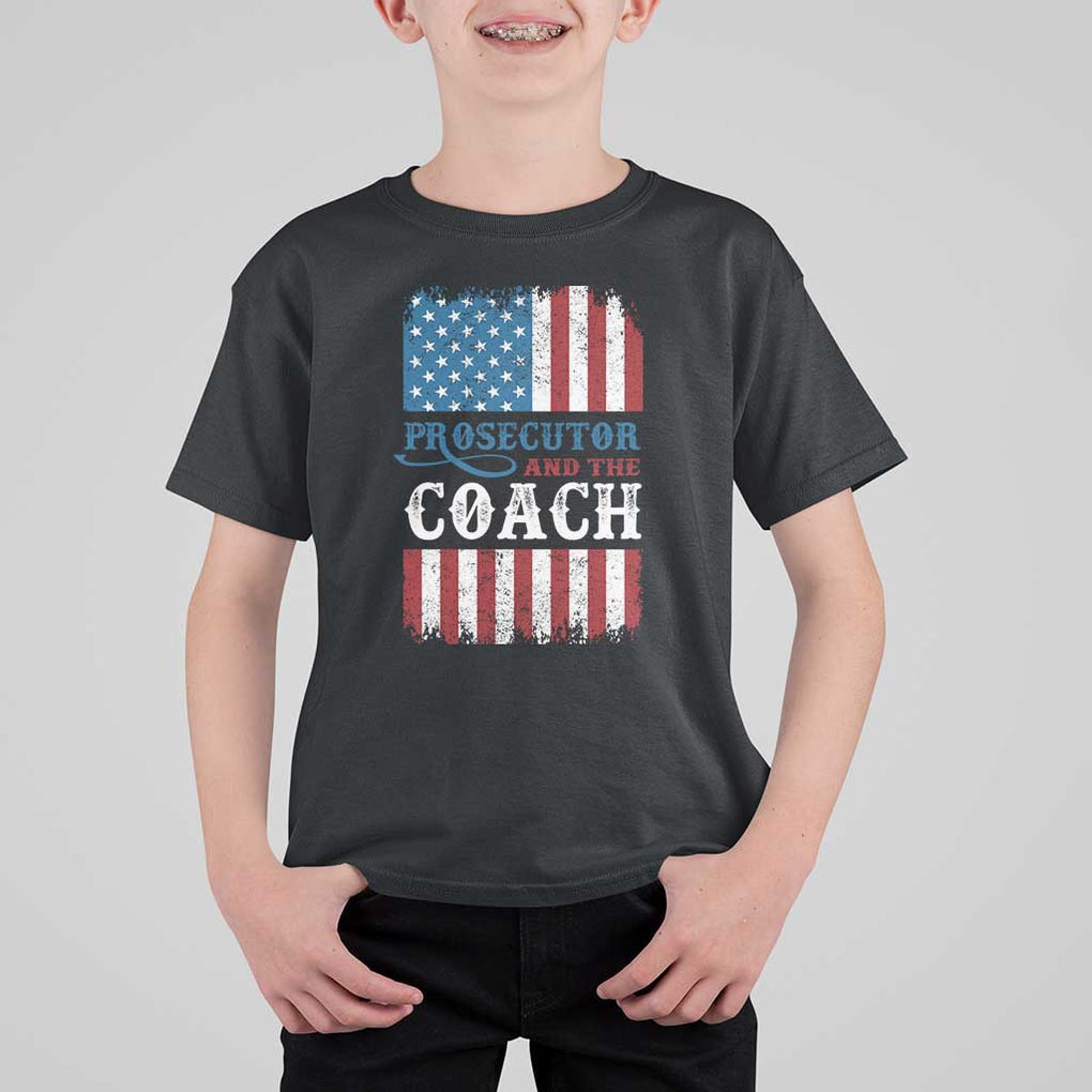 Harris Walz T Shirt For Kid Prosecutor And The Coach 2024 Vintage American Flag TS11 Black Print Your Wear