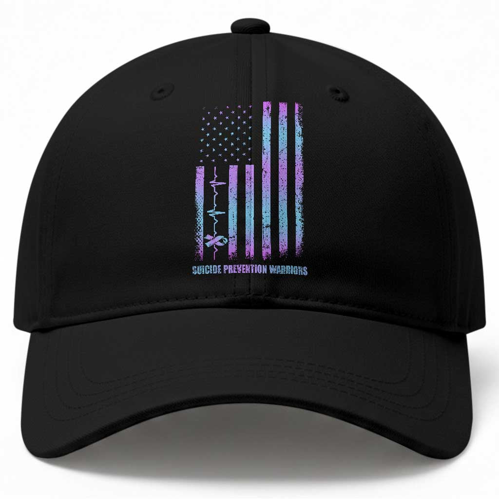 Suicide Prevention Warriors Baseball Cap Vintage American Flag Heartbeat Ribbon TS11 Print Your Wear