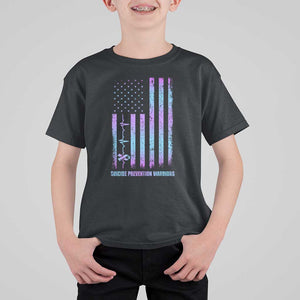 Suicide Prevention Warriors T Shirt For Kid Vintage American Flag Heartbeat Ribbon TS11 Black Print Your Wear