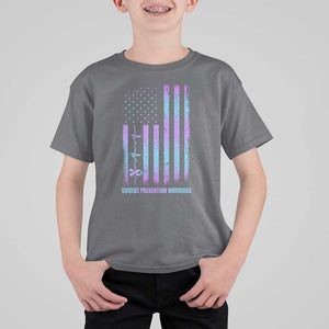 Suicide Prevention Warriors T Shirt For Kid Vintage American Flag Heartbeat Ribbon TS11 Charcoal Print Your Wear