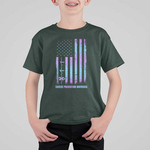 Suicide Prevention Warriors T Shirt For Kid Vintage American Flag Heartbeat Ribbon TS11 Dark Forest Green Print Your Wear