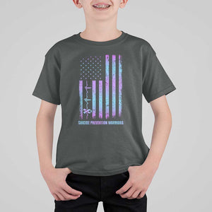 Suicide Prevention Warriors T Shirt For Kid Vintage American Flag Heartbeat Ribbon TS11 Dark Heather Print Your Wear