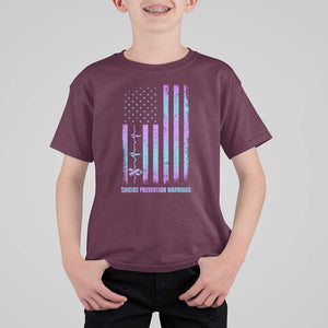 Suicide Prevention Warriors T Shirt For Kid Vintage American Flag Heartbeat Ribbon TS11 Maroon Print Your Wear