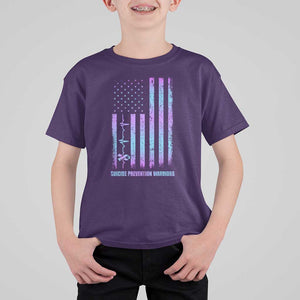 Suicide Prevention Warriors T Shirt For Kid Vintage American Flag Heartbeat Ribbon TS11 Purple Print Your Wear