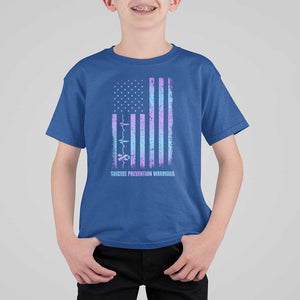 Suicide Prevention Warriors T Shirt For Kid Vintage American Flag Heartbeat Ribbon TS11 Royal Blue Print Your Wear