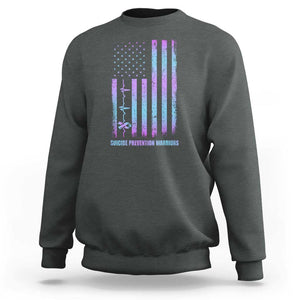 Suicide Prevention Warriors Sweatshirt Vintage American Flag Heartbeat Ribbon TS11 Dark Heather Print Your Wear