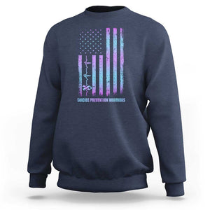 Suicide Prevention Warriors Sweatshirt Vintage American Flag Heartbeat Ribbon TS11 Navy Print Your Wear