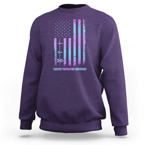 Suicide Prevention Warriors Sweatshirt Vintage American Flag Heartbeat Ribbon TS11 Purple Print Your Wear