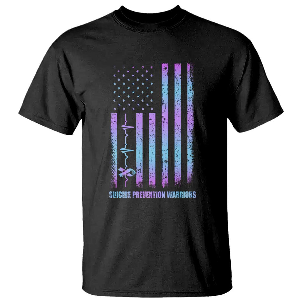 Suicide Prevention Warriors T Shirt Vintage American Flag Heartbeat Ribbon TS11 Black Print Your Wear