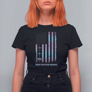 Suicide Prevention Warriors T Shirt For Women Vintage American Flag Heartbeat Ribbon TS11 Black Print Your Wear