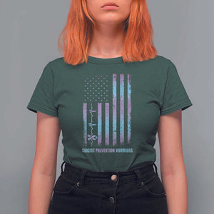 Suicide Prevention Warriors T Shirt For Women Vintage American Flag Heartbeat Ribbon TS11 Dark Forest Green Print Your Wear