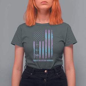 Suicide Prevention Warriors T Shirt For Women Vintage American Flag Heartbeat Ribbon TS11 Dark Heather Print Your Wear