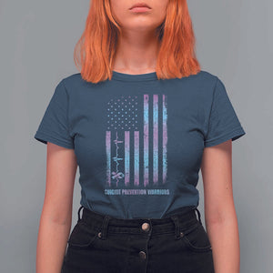 Suicide Prevention Warriors T Shirt For Women Vintage American Flag Heartbeat Ribbon TS11 Navy Print Your Wear