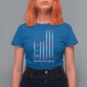 Suicide Prevention Warriors T Shirt For Women Vintage American Flag Heartbeat Ribbon TS11 Royal Blue Print Your Wear