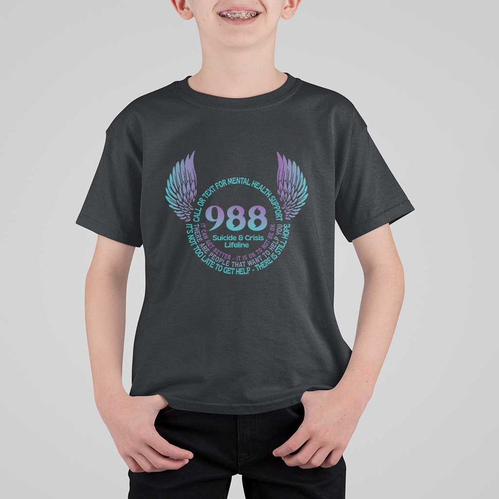 Suicide Prevention Awareness T Shirt For Kid Call Or Text For Mental Health Support 988 Suicide And Crisis Lifeline Wings TS11 Black Print Your Wear