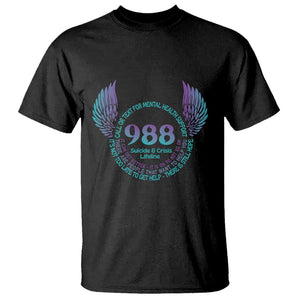 Suicide Prevention Awareness T Shirt Call Or Text For Mental Health Support 988 Suicide And Crisis Lifeline Wings TS11 Black Print Your Wear