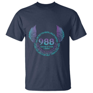 Suicide Prevention Awareness T Shirt Call Or Text For Mental Health Support 988 Suicide And Crisis Lifeline Wings TS11 Navy Print Your Wear