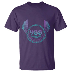 Suicide Prevention Awareness T Shirt Call Or Text For Mental Health Support 988 Suicide And Crisis Lifeline Wings TS11 Purple Print Your Wear