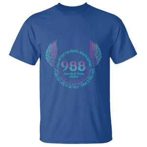 Suicide Prevention Awareness T Shirt Call Or Text For Mental Health Support 988 Suicide And Crisis Lifeline Wings TS11 Royal Blue Print Your Wear