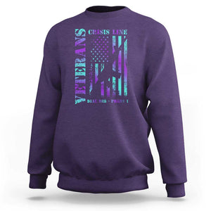 Suicide Prevention Awareness Sweatshirt Veterans Crisis Line Dial 988 Press 1 American Flag Gun TS11 Purple Print Your Wear