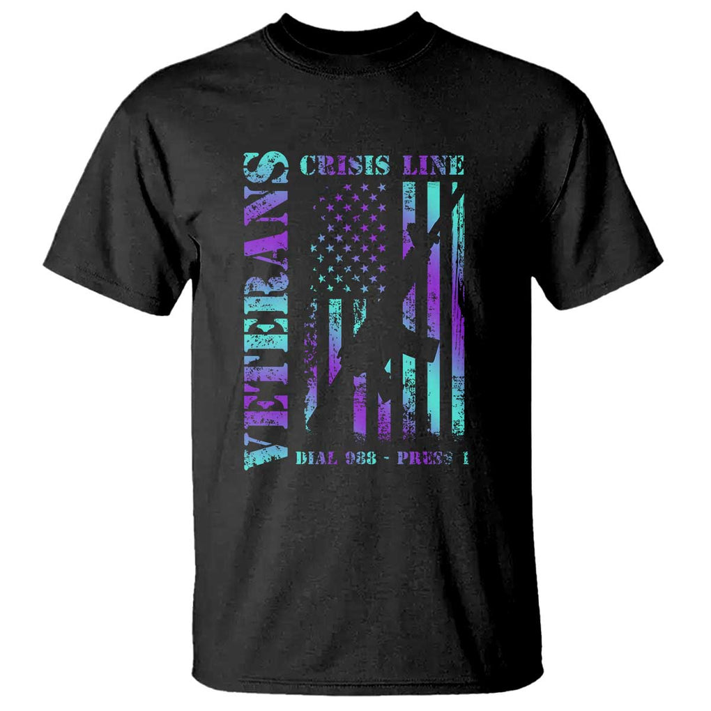 Suicide Prevention Awareness T Shirt Veterans Crisis Line Dial 988 Press 1 American Flag Gun TS11 Black Print Your Wear