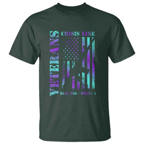 Suicide Prevention Awareness T Shirt Veterans Crisis Line Dial 988 Press 1 American Flag Gun TS11 Dark Forest Green Print Your Wear