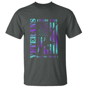 Suicide Prevention Awareness T Shirt Veterans Crisis Line Dial 988 Press 1 American Flag Gun TS11 Dark Heather Print Your Wear