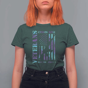 Suicide Prevention Awareness T Shirt For Women Veterans Crisis Line Dial 988 Press 1 American Flag Gun TS11 Dark Forest Green Print Your Wear