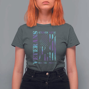 Suicide Prevention Awareness T Shirt For Women Veterans Crisis Line Dial 988 Press 1 American Flag Gun TS11 Dark Heather Print Your Wear