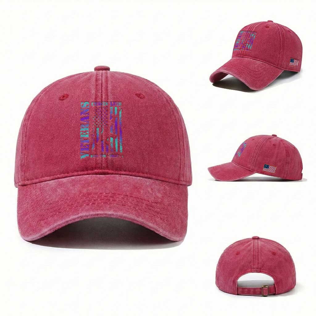 Suicide Prevention Awareness Washed Cotton Baseball Cap Veterans Crisis Line Dial 988 Press 1 American Flag Gun TS11 Washed Cap Universal Fit Red Print Your Wear