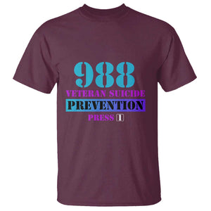 Suicide Prevention Awareness T Shirt 988 Veteran Suicide Prevention Press 1 TS11 Maroon Print Your Wear