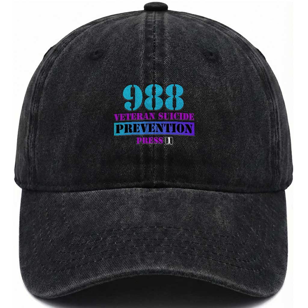 Suicide Prevention Awareness Washed Cotton Baseball Cap 988 Veteran Suicide Prevention Press 1 TS11 Print Your Wear