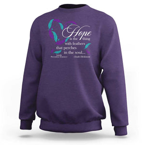 Suicide Prevention Awareness Sweatshirt Hope Is The Thing With Feathers That Perches In The Soul Heart TS11 Purple Print Your Wear