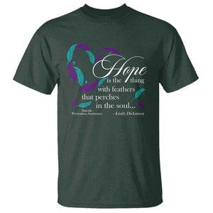 Suicide Prevention Awareness T Shirt Hope Is The Thing With Feathers That Perches In The Soul Heart TS11 Dark Forest Green Print Your Wear